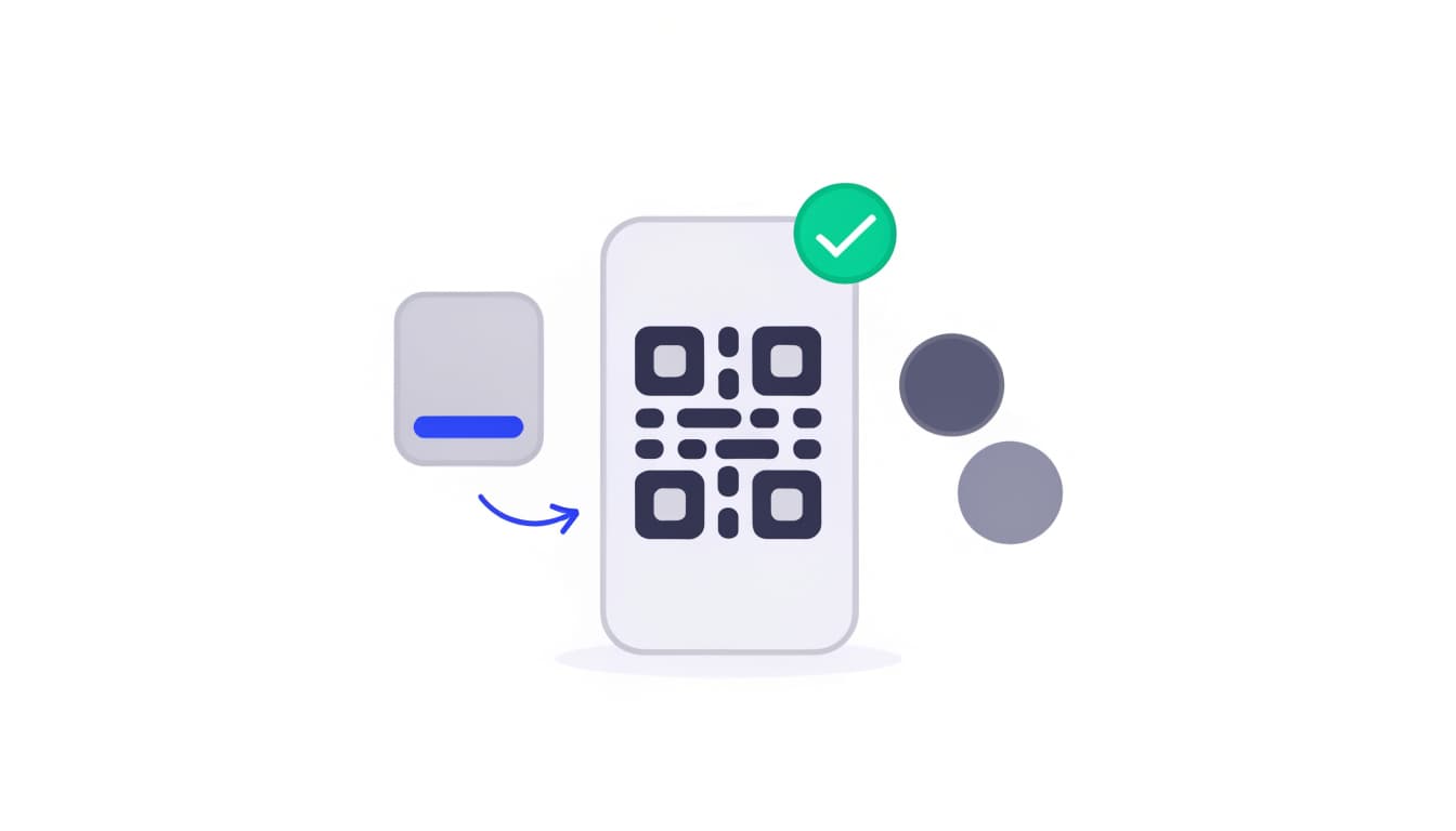 Flat illustration of a phone showing a QR code payment with a success checkmark